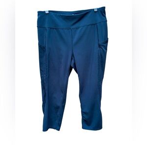 Tangerine Capri Leggings Solid Black Pockets Sheer Mesh Sz. Large